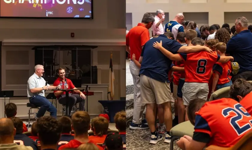 Evangelismo com esportes voltado para equipes esportivas escolares levou 120 estudantes atletas a entregarem suas vidas a Jesus nos EUA. Foto: Facebook/First Baptist Church Hazlehurst Georgia
