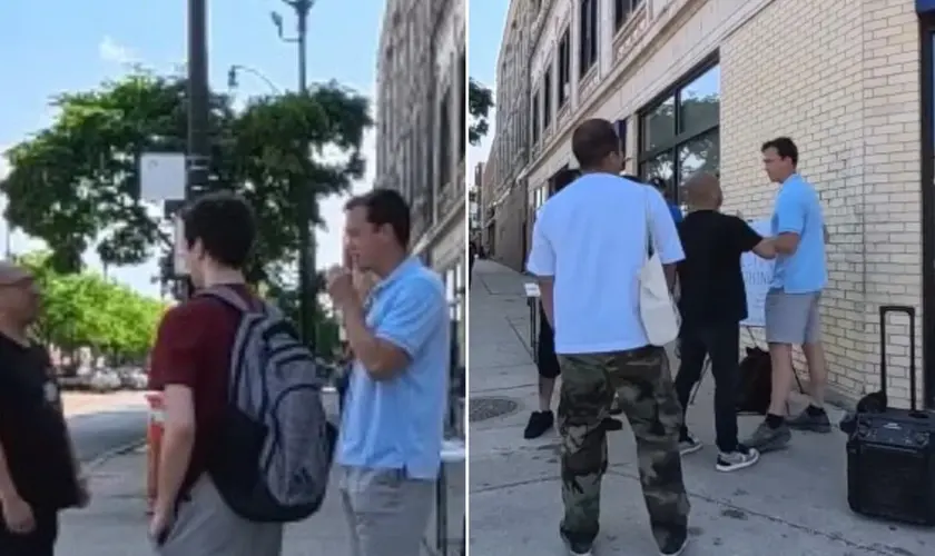 Um pastor e um grupo de evangelistas foram agredidos enquanto realizavam um evangelismo nos Estados Unidos. Foto: Reprodução/Instagram/Reformation Chicago