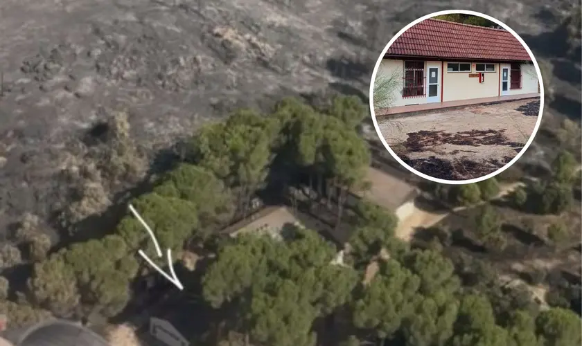 Um acampamento cristão em uma das regiões mais afetadas pelo maior incêndio na Espanha permaneceu preservado após a passagem das chamas. Foto: EEA