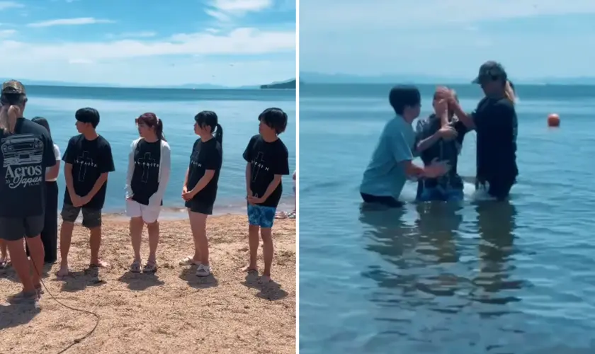 Oito pessoas declararam sua fé em Jesus durante um batismo em lago no Japão, realizado no Lago Biwa durante o acampamento cristão. Foto: Captura de tela/Instagram/gospelsamurai