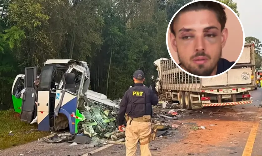 Jovem sobrevive a grave acidente no Paraná que deixou 23 mortos e atribui a Deus o livramento após a colisão. Foto: Captura de tela/YouTube/Jovem Pan
