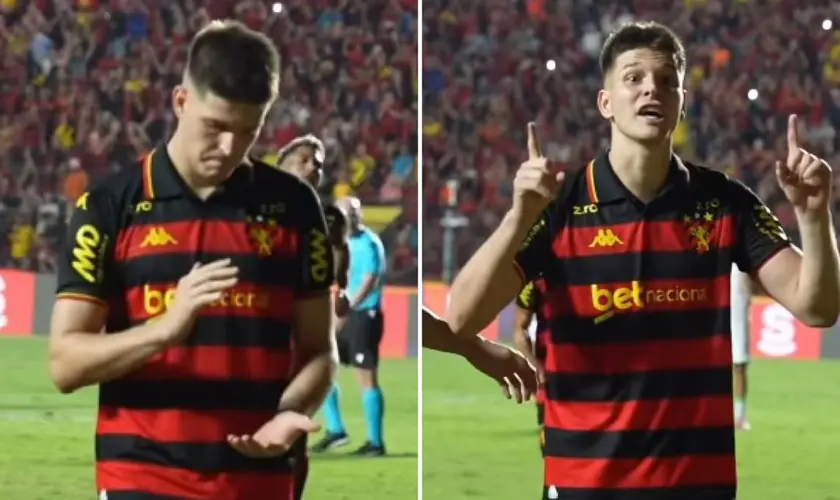 Atacante do Sport comemora gol exaltando Jesus em Libras e compartilha sua fé durante a campanha na Série B. Foto: Reprodução/Instagram/Sport Club do Recife