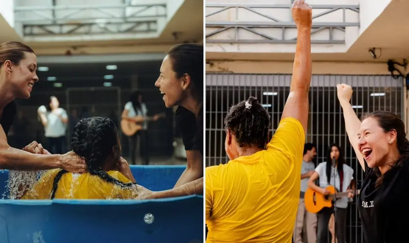 49 detentas participam de culto e batismo em prisão feminina em Goiás: ''Será que essas grades podem te separar do amor de Deus?''. Foto: Reprodução/Instagram/Shaila Manzoni