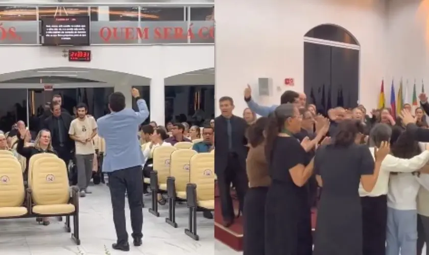 Durante culto em SC, cristãos saem às ruas para evangelizar e convidam pessoas para a igreja, onde algumas entregam a vida a Jesus. Foto: Reprodução/Instagram/Clebison Bandeira