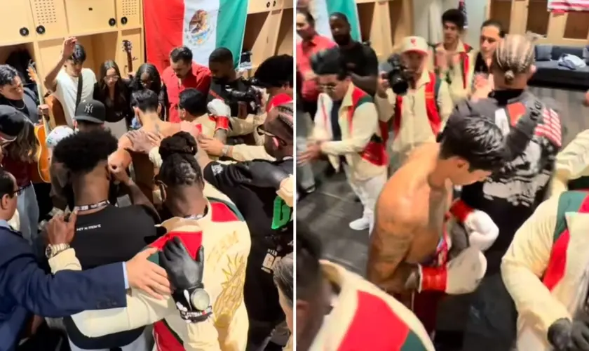 Lutador de boxe americano recebe oração antes de disputar cinturão mundial e vence britânico por nocaute técnico no segundo round. Foto: Reprodução/Instagram/Ryan Garcia