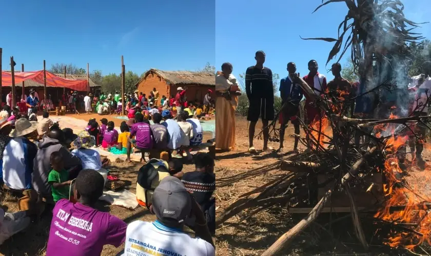 Cerca de 120 pessoas aceitaram Jesus durante um evangelismo em Madagascar, realizado por missionários em uma vila remota do povo Bara. Foto: Fernando Basso