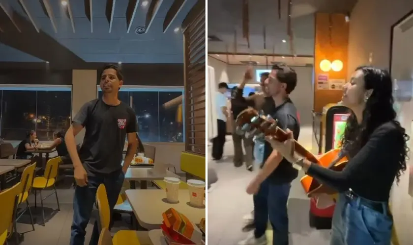 Evangelismo no McDonald's surpreende clientes em São Paulo, onde jovens cristãos compartilharam o Evangelho. Foto: Reprodução/Instagram/Emmaus Movement