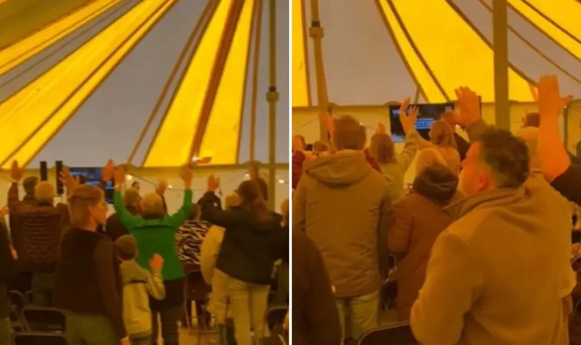 Uma campanha evangelística de três dias reuniu centenas de pessoas em uma tenda evangelística montada na cidade de Tiel, na Holanda. Foto: Reprodução/Facebook/Mark Waardenburg