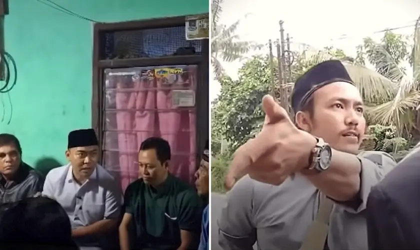 Culto na Indonésia foi interrompido por um homem armado com um facão, que ameaçou os fiéis caso a igreja continuasse reuniões em uma vila. Foto: Reprodução/YouTube/Tribunnews