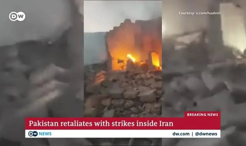 Ataque de mísseis intensifica tensões: Irã e Paquistão enfrentam crescente conflito após ação militar na fronteira. Foto: Captura de tela/YouTube/DW