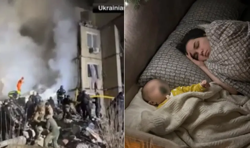 Ataque de drone russo atinge prédio residencial, resultando na perda de 12 vidas, incluindo a filha e o neto do pastor local na Ucrânia. Foto: Reprodução/CNN/Cortesia/CNN