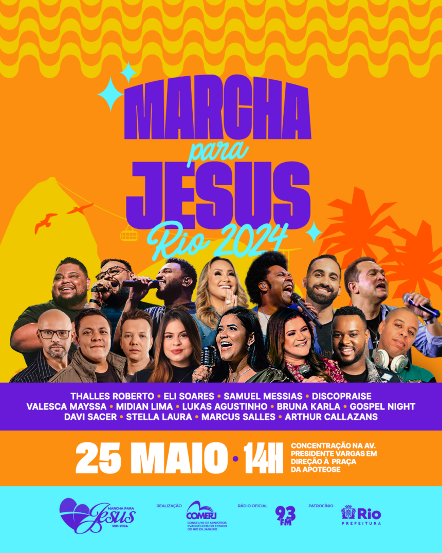 A 17ª edição da Marcha Para Jesus do Rio de Janeiro traz o tema "Força da União" e será realizada mais cedo neste ano, no dia 25 de maio. Foto: Divulgação.