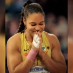 A atleta alemã Yemisi Ogunleye destaca a bondade de Deus ao ganhar medalha de bronze no Campeonato Europeu de Atletismo em Roma. Foto: Reprodução/Instagram/Yemisi Ogunleye