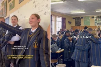 Aluna é curada de lesão no ombro durante evangelismo em escola da África do Sul, surpreendendo e emocionando colegas. Foto: Reprodução/Instagram/Danielle Caram