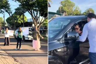 O pastor Nicoletti, da Igreja Recomeçar, em Foz do Iguaçu–PR, realizou uma ação evangelística inusitada: um drive-thru de oração. Foto: Reprodução/Instagram/Nicoletti