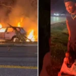 Um jogador de futebol americano e seu pai protagonizam um resgate heroico após um acidente de carro em Nova York. Foto: Reprodução/Instagram/Larry Pickett Sr