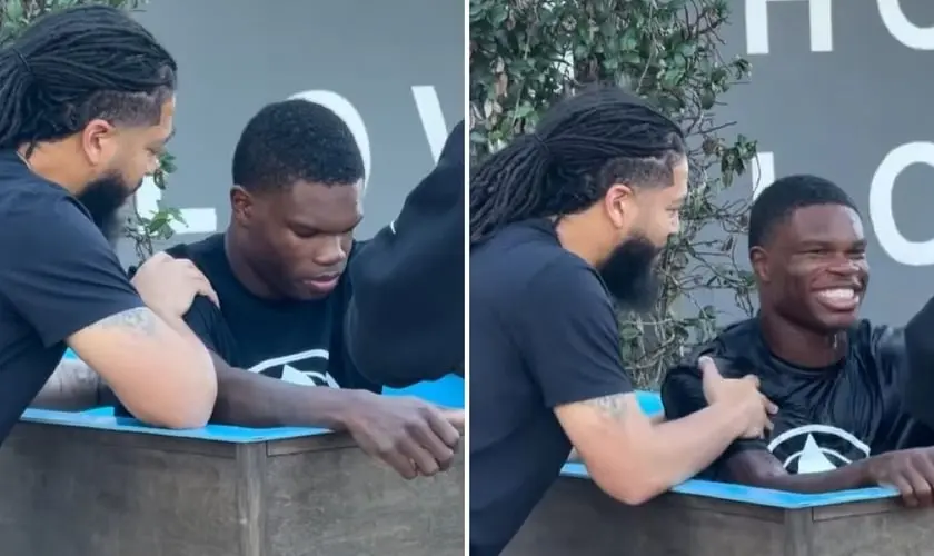 Jogador da NFL, Travis Hunter, é batizado em igreja na Flórida antes de jogo, compartilhando publicamente sua fé em Jesus. Foto: Reprodução/Instagram/John K. Amanchukwu Sr