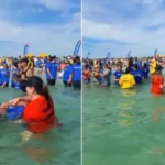 Batismo em praia reúne mil pessoas na Flórida, marcando um momento de fé, decisão e transformação espiritual. Foto: Reprodução/Instagram/Grace Family Church