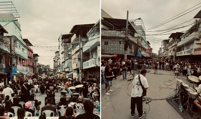 Cristãos evangelizam área de baile funk no Complexo da Maré, levando oração, louvor e ações sociais que impactaram centenas de moradores. Foto: Reprodução/Instagram/Manifestação dos Filhos