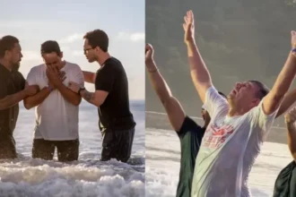 Mais de 40 mil pessoas participaram de um culto em praia em SC, com adoração ao amanhecer, pregação do Evangelho e batismos no mar. Foto: Reprodução/Instagram/Amanhecer Ephy Beach
