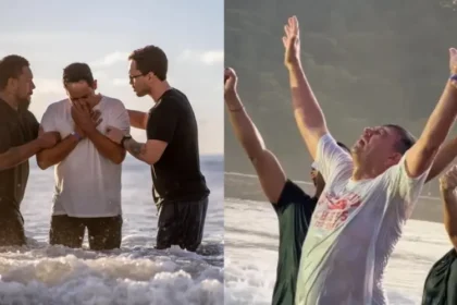 Mais de 40 mil pessoas participaram de um culto em praia em SC, com adoração ao amanhecer, pregação do Evangelho e batismos no mar. Foto: Reprodução/Instagram/Amanhecer Ephy Beach