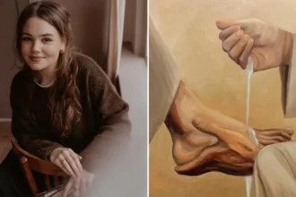 Pintora cristã viraliza nas redes sociais ao usar obras inspiradas na Bíblia para aproximar pessoas de Jesus e compartilhar o Evangelho. Foto: Reprodução/Leonie Gort