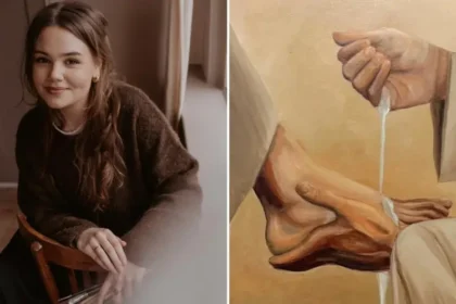 Pintora cristã viraliza nas redes sociais ao usar obras inspiradas na Bíblia para aproximar pessoas de Jesus e compartilhar o Evangelho. Foto: Reprodução/Leonie Gort