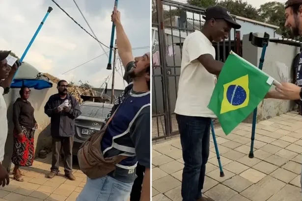 Um homem que utilizava muletas para caminhar afirmou ter sido curado após receber oração nas ruas na África do Sul. Foto: Reprodução/Instagram/Luca Martini