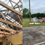 Cristãos louvam e oram durante tornado nos EUA, enquanto igreja é destruída no Mississippi, sem deixar feridos entre os membros. Foto: Facebook/Coaltown Baptist Church