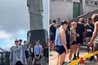 Missionária americana realiza evangelismo no Cristo Redentor, compartilha mensagem sobre Jesus com turistas e emociona público. Foto: Reprodução/Instagram/Presley Foster