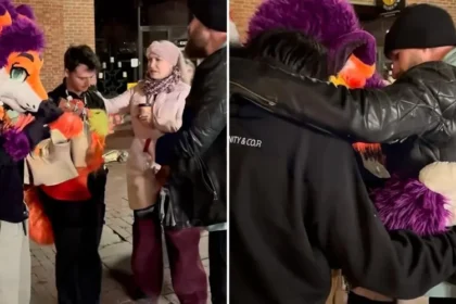 Evangelismo nas ruas leva três jovens fantasiados de animais a conhecerem Jesus após oração feita por evangelista nos Estados Unidos. Foto: Reprodução/Instagram/Philip Renner