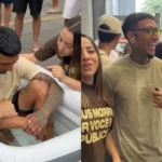 Ex-ateu aceita Jesus e é batizado durante um evangelismo feito por missionários realizado na Avenida Paulista, em São Paulo. Foto: Reprodução/Instagram/Allan Machado