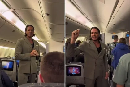 Evangelismo em avião chama atenção de passageiros após pregador compartilhar seu testemunho de conversão e anunciar a mensagem de Jesus. Foto Reprodução/Instagram/Miro Wittwer