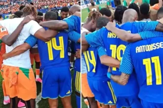 Jogadores do Curaçao e da Costa do Marfim deixaram a rivalidade de lado e se uniram em oração após a partida da Copa do Mundo. Foto: Reprodução/X/Actu Foot