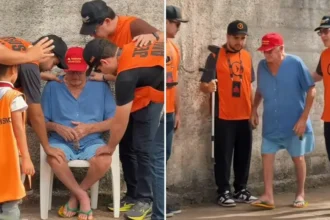 Idoso que usava muletas volta a andar após oração durante evangelismo no Ceará e decide entregar sua vida a Jesus. Foto: Reprodução/Instagram/AVIVA