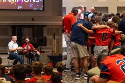 Evangelismo com esportes voltado para equipes esportivas escolares levou 120 estudantes atletas a entregarem suas vidas a Jesus nos EUA. Foto: Facebook/First Baptist Church Hazlehurst Georgia