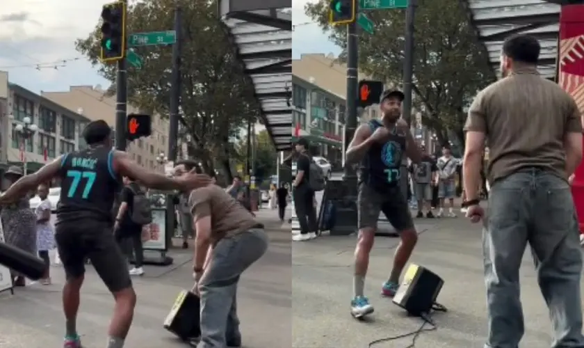 Durante evangelismo nos EUA, um cristão recebe tapa, ameaças e ordens para sair de local público em Seattle. Foto: Reprodução/Instagram/prideless_ministries