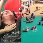 Mais de 1.400 pessoas foram batizadas nas águas durante um evangelismo realizado pelo ministério da evangelista Kayla Gabbard, nos EUA. Foto: Reprodução/Instagram/Kayla Gabbard