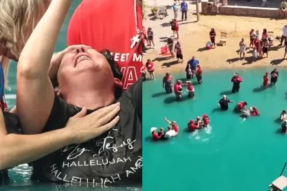 Mais de 1.400 pessoas foram batizadas nas águas durante um evangelismo realizado pelo ministério da evangelista Kayla Gabbard, nos EUA. Foto: Reprodução/Instagram/Kayla Gabbard