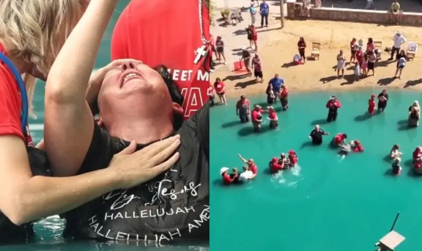 Mais de 1.400 pessoas foram batizadas nas águas durante um evangelismo realizado pelo ministério da evangelista Kayla Gabbard, nos EUA. Foto: Reprodução/Instagram/Kayla Gabbard