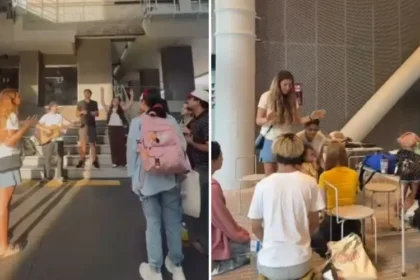 Durante missão no Japão, jovens brasileiros evangelizam dentro de uma universidade e testemunham a conversão de cinco estudantes budistas. Foto: Reprodução/Instagram/Dunamis Pockets