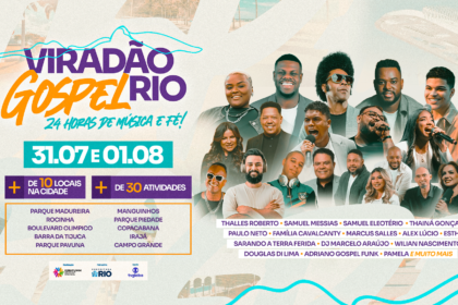 Após sucesso em 2025, Viradão Gospel retorna com sua segunda edição no Rio, com 24 horas de música, fé e grandes atrações gratuitas. Foto: Divulgação.