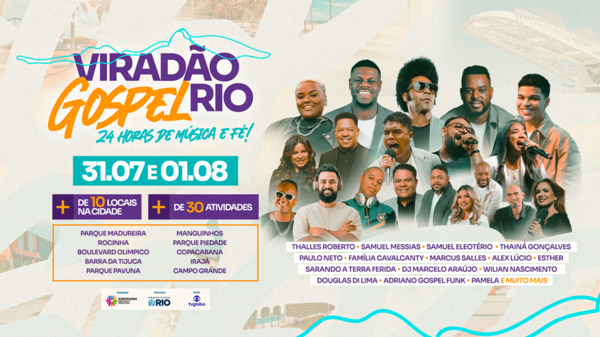 Após sucesso em 2025, Viradão Gospel retorna com sua segunda edição no Rio, com 24 horas de música, fé e grandes atrações gratuitas. Foto: Divulgação.