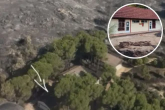 Um acampamento cristão em uma das regiões mais afetadas pelo maior incêndio na Espanha permaneceu preservado após a passagem das chamas. Foto: EEA
