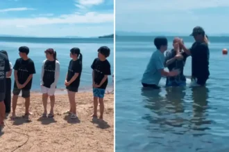 Oito pessoas declararam sua fé em Jesus durante um batismo em lago no Japão, realizado no Lago Biwa durante o acampamento cristão. Foto: Captura de tela/Instagram/gospelsamurai