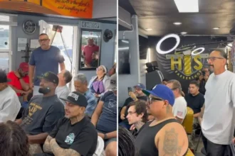 Evangelismo em barbearia: dono de estabelecimento nos EUA usa o espaço para louvor, oração, batismos e pregação do Evangelho. Foto: Reprodução/Instagram/Mark Gonzalez