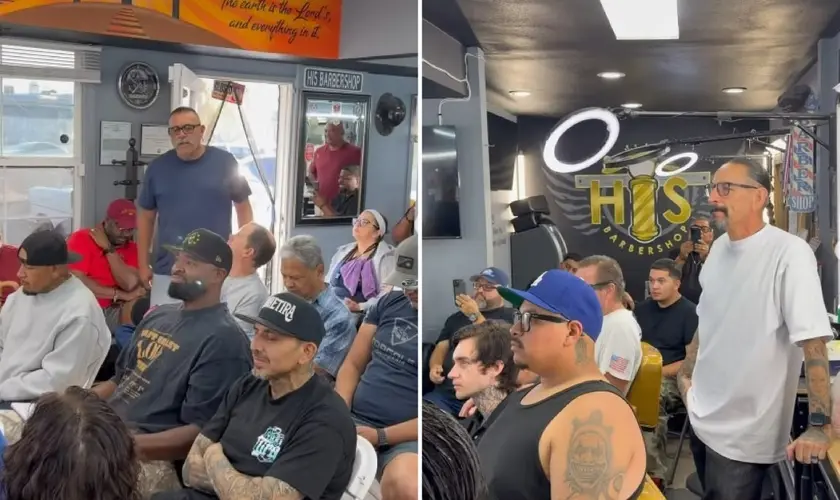 Evangelismo em barbearia: dono de estabelecimento nos EUA usa o espaço para louvor, oração, batismos e pregação do Evangelho. Foto: Reprodução/Instagram/Mark Gonzalez