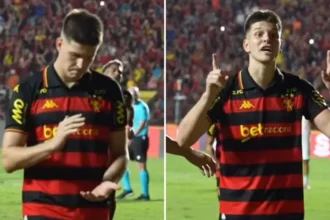 Atacante do Sport comemora gol exaltando Jesus em Libras e compartilha sua fé durante a campanha na Série B. Foto: Reprodução/Instagram/Sport Club do Recife
