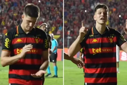 Atacante do Sport comemora gol exaltando Jesus em Libras e compartilha sua fé durante a campanha na Série B. Foto: Reprodução/Instagram/Sport Club do Recife