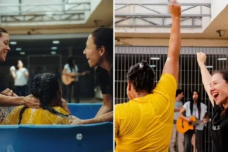 49 detentas participam de culto e batismo em prisão feminina em Goiás: ''Será que essas grades podem te separar do amor de Deus?''. Foto: Reprodução/Instagram/Shaila Manzoni